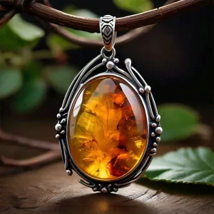 Eudora Handmade Big Natural Vintage Amber Sterling Silver Pendant