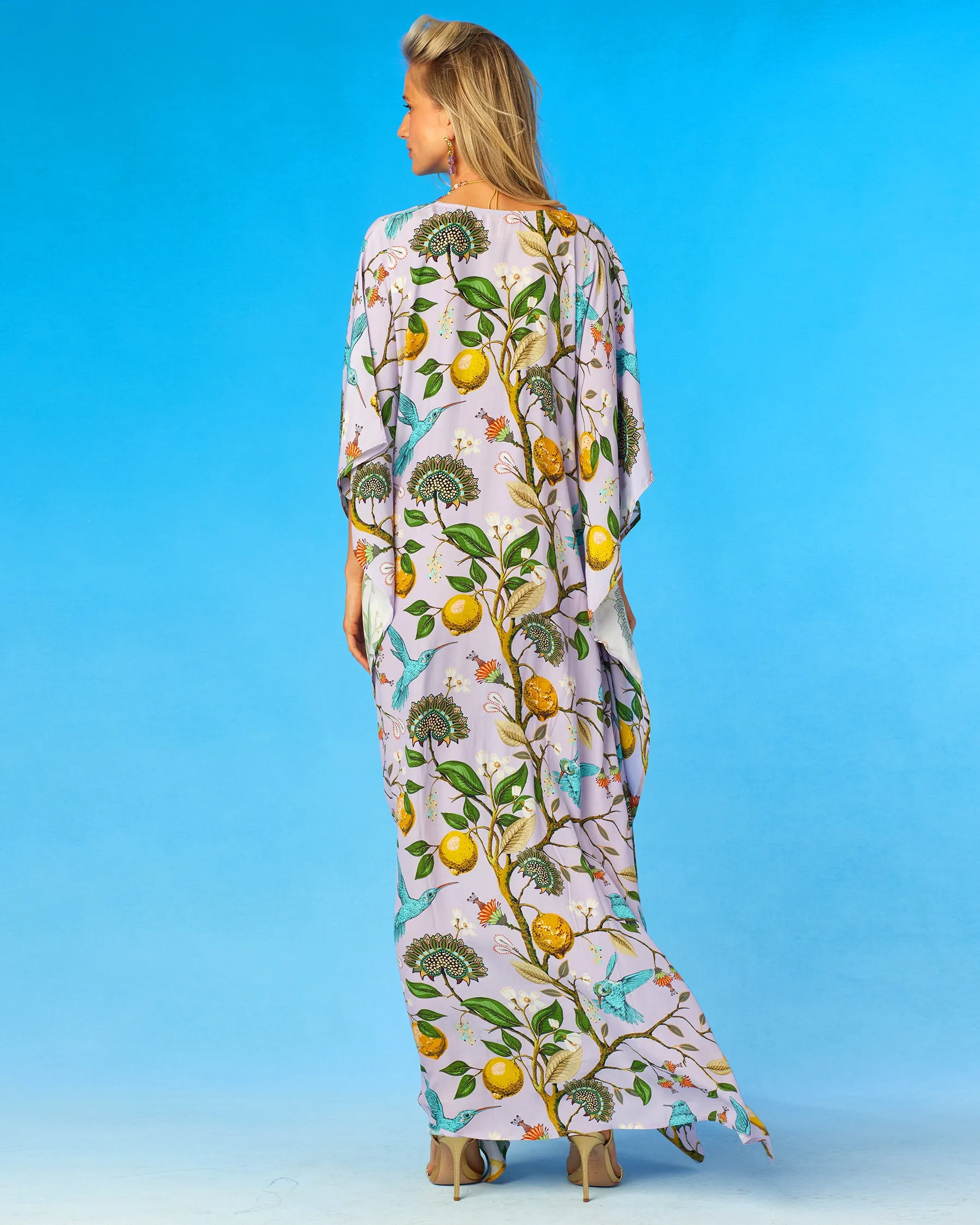 Flora Kaftan in Lavender Hummingbird Print