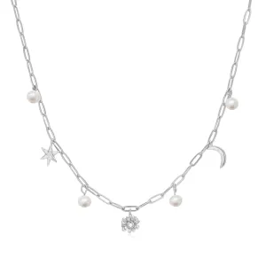 Freshwater Pearl Moon & Star Silver Choker - Daisy