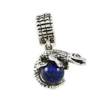 Gator Bead Sterling Silver Gator Wrapped Around Lapis Blue Bead