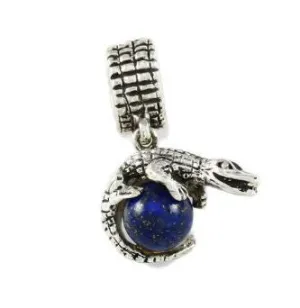 Gator Bead Sterling Silver Gator Wrapped Around Lapis Blue Bead