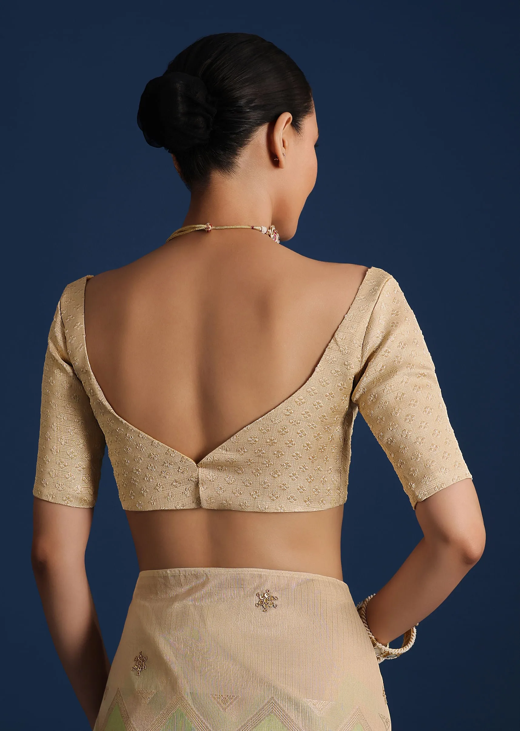 Gold Handloom Tissue Chanderi Rangkart Saree with Zardosi Work