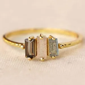 Gold Plated Ring Semi-Precious Stones Pink/Grey