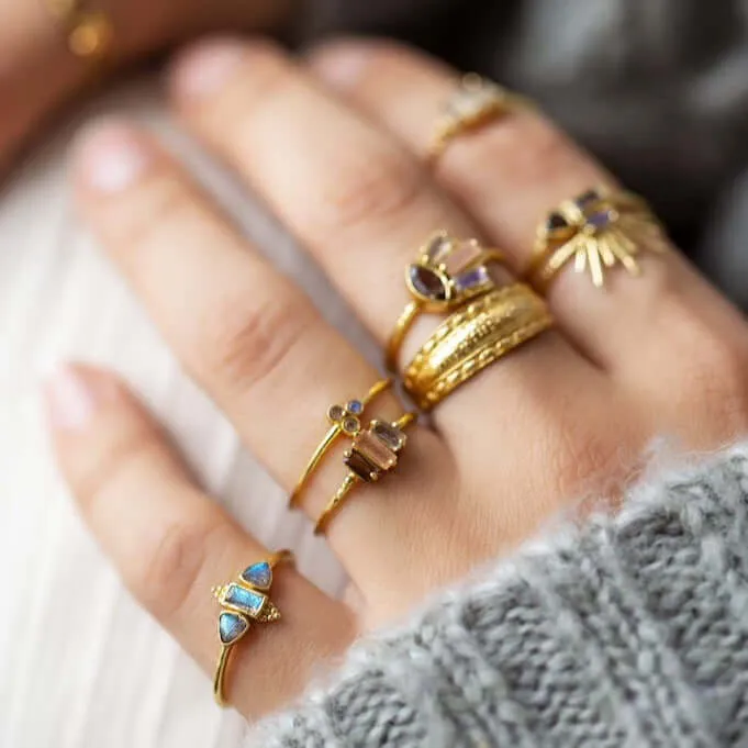 Gold Plated Ring Semi-Precious Stones Pink/Grey