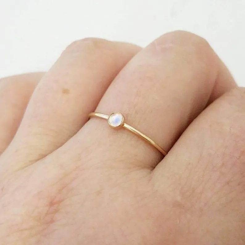 Gold Rainbow Moonstone Twist Ring