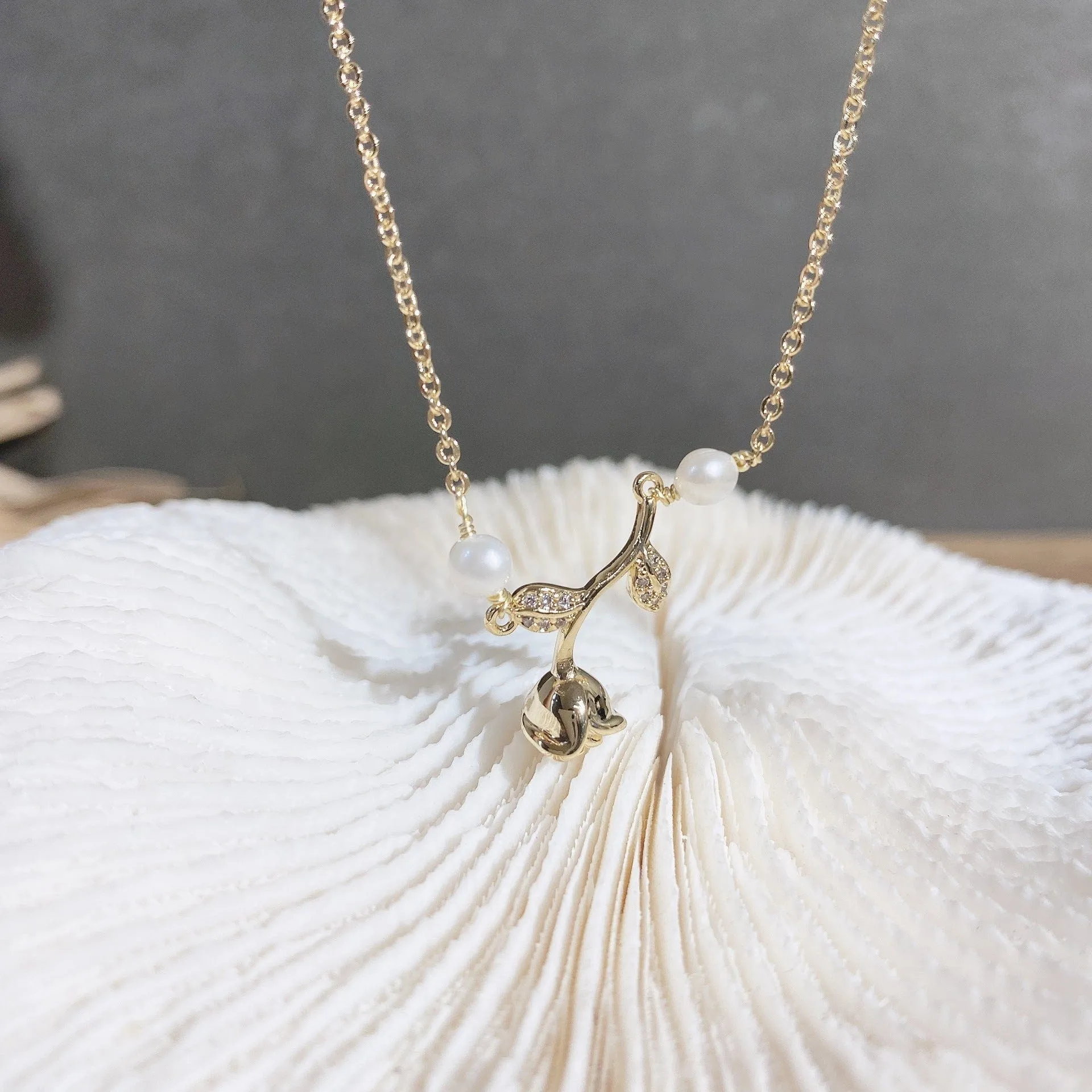 Gold Rose with Pearl Necklace