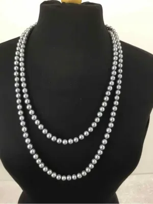 Gray/Silver rhinestones Beaded long strand Necklace