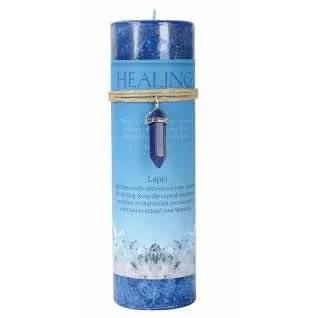 Healing Pillar Candle with Lapis Crystal Pendant/Necklace