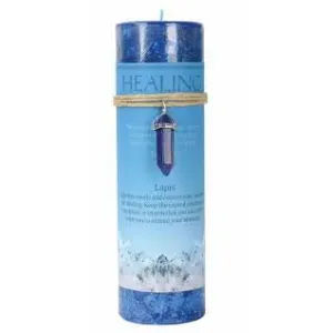Healing Pillar Candle with Lapis Crystal Pendant/Necklace