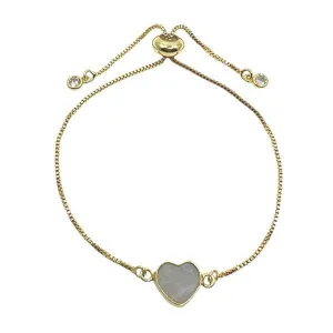 Heart: Semi Precious Stone on Pull Chain : Moonstone