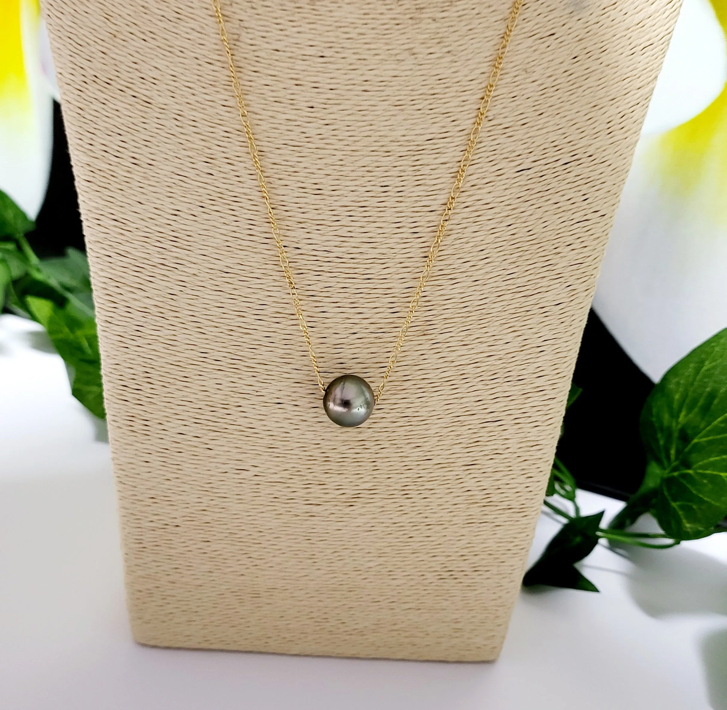 HEINUI - Tahitian Pearl Floater: 13mm to 14mm with 14K Gold filled necklace