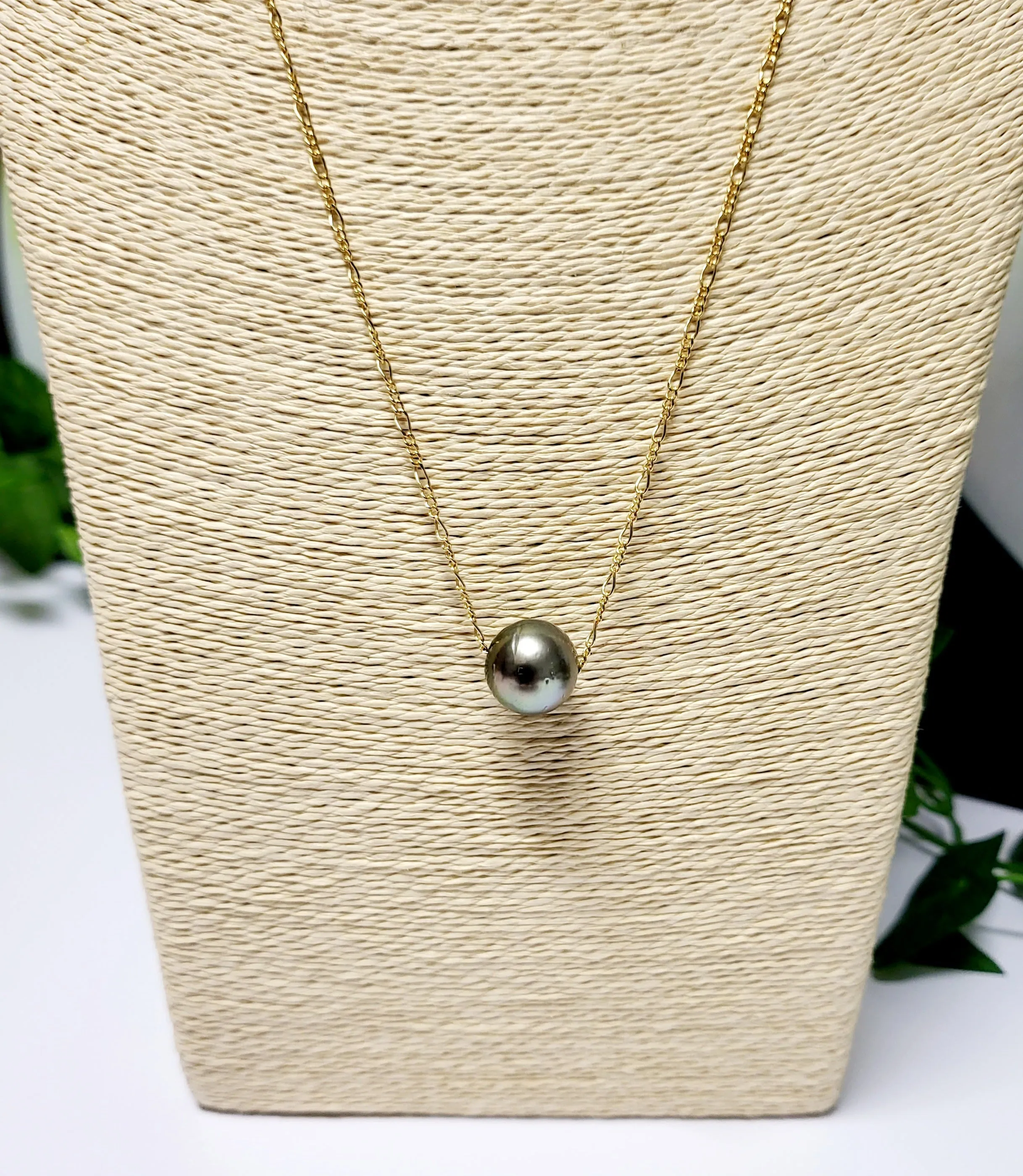 HEINUI - Tahitian Pearl Floater: 13mm to 14mm with 14K Gold filled necklace