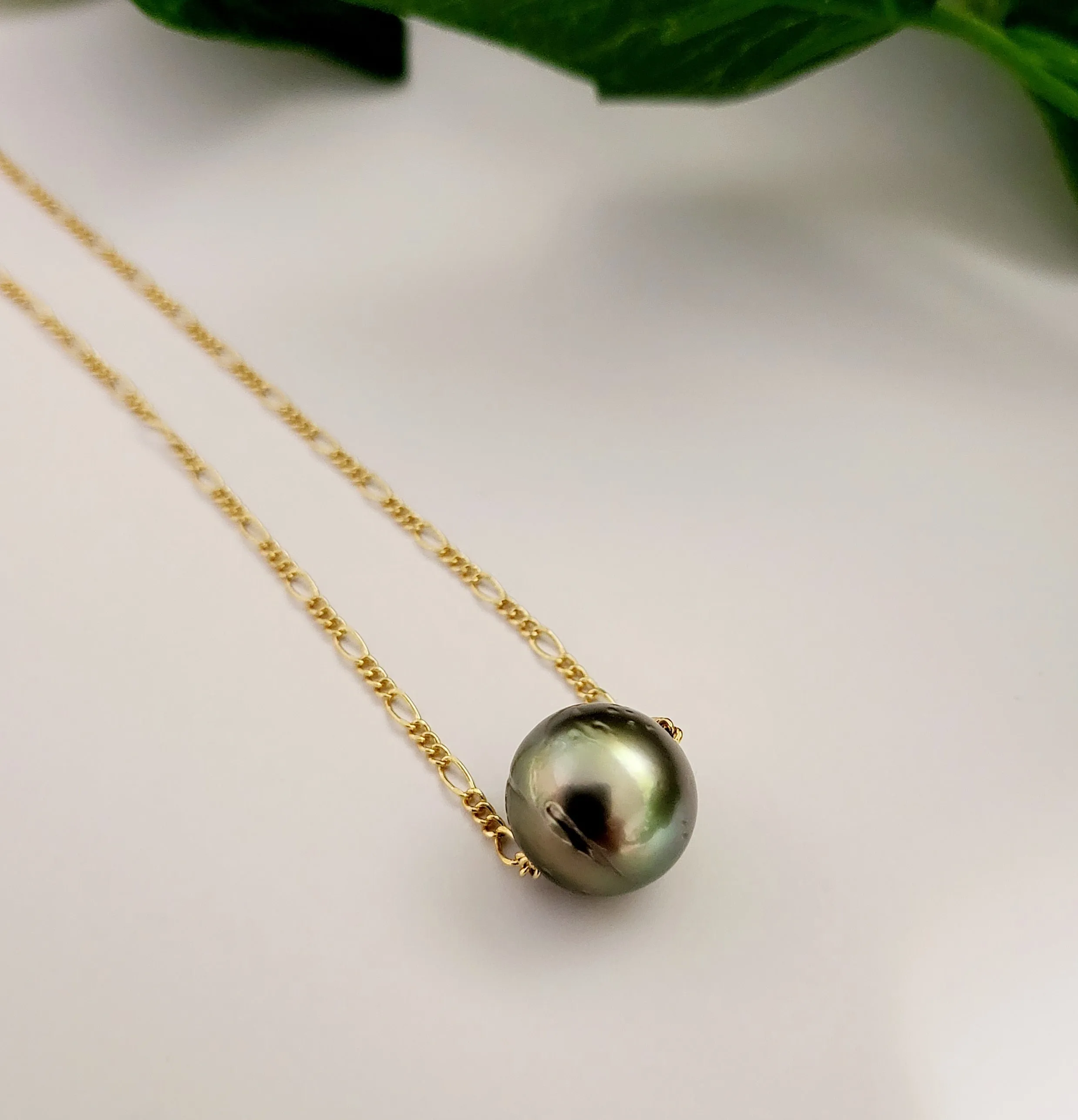 HEINUI - Tahitian Pearl Floater: 13mm to 14mm with 14K Gold filled necklace