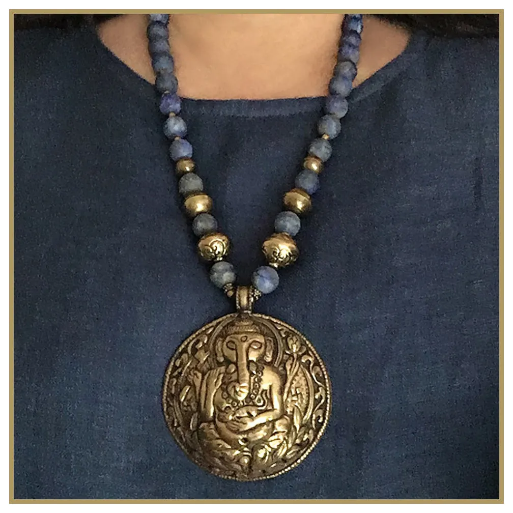 Lapis Lazuli Necklace with Ganesha