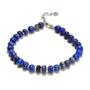 Lapis Lazuli Rondelle Wheel Beaded Bracelet Silver Plated Clasp 5x7mm 7.5"Length
