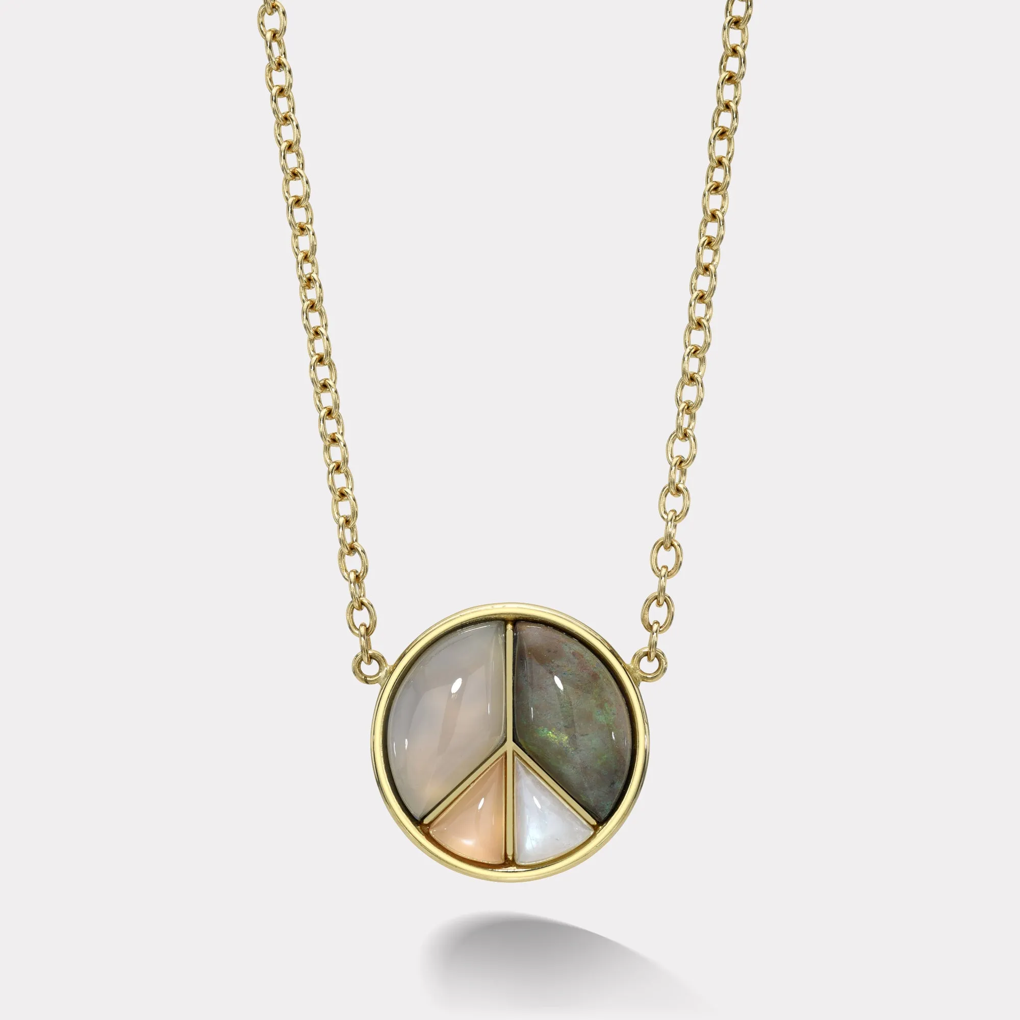 Large Peace Sign Pendant with Chalcedony, Grey Opal, Moonstone and Peach Moonstone