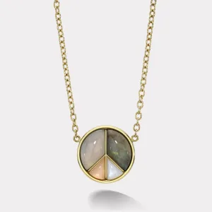 Large Peace Sign Pendant with Chalcedony, Grey Opal, Moonstone and Peach Moonstone