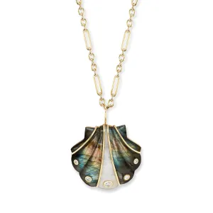 Large Stone Shell Pendant with Labradorite & Moonstone