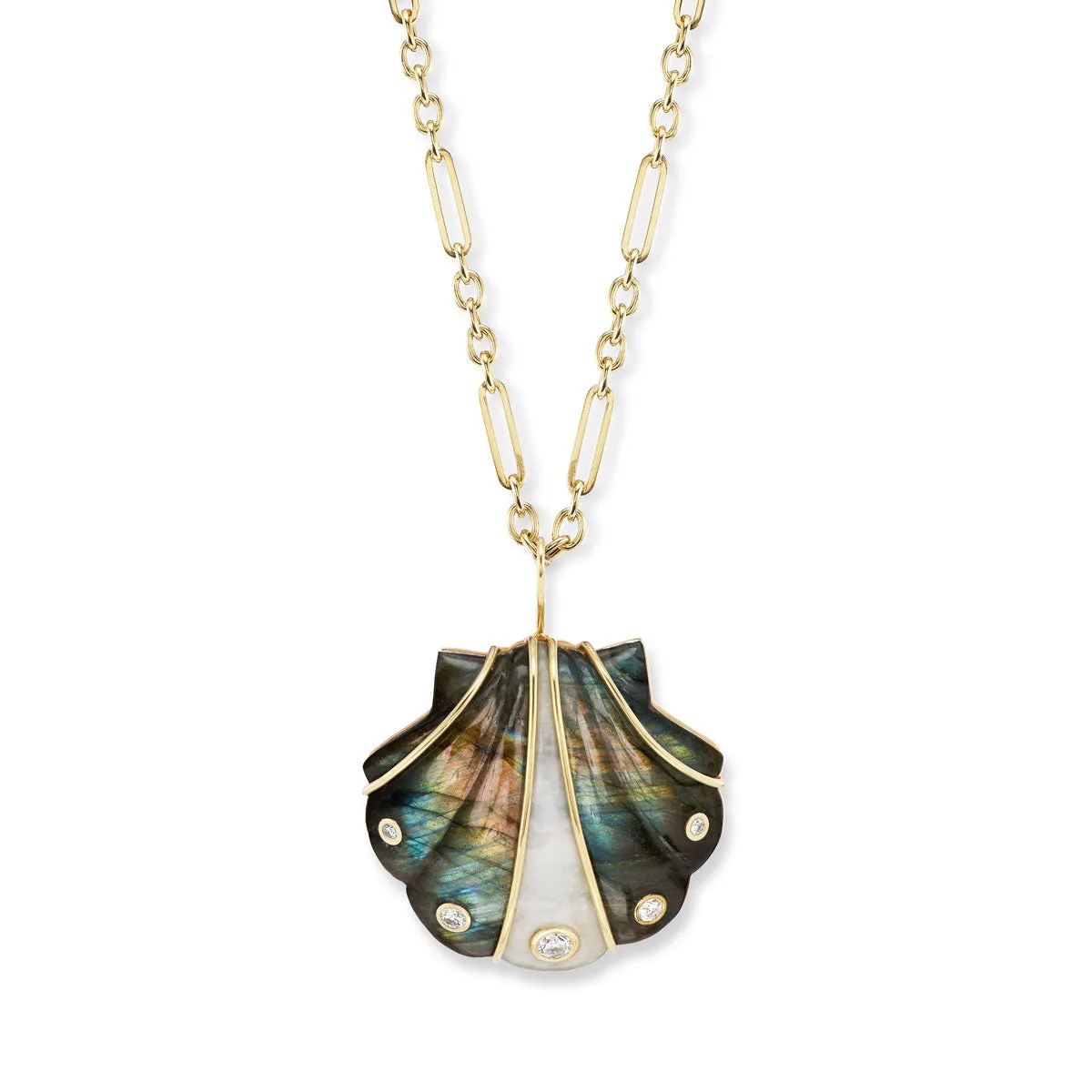 Large Stone Shell Pendant with Labradorite & Moonstone