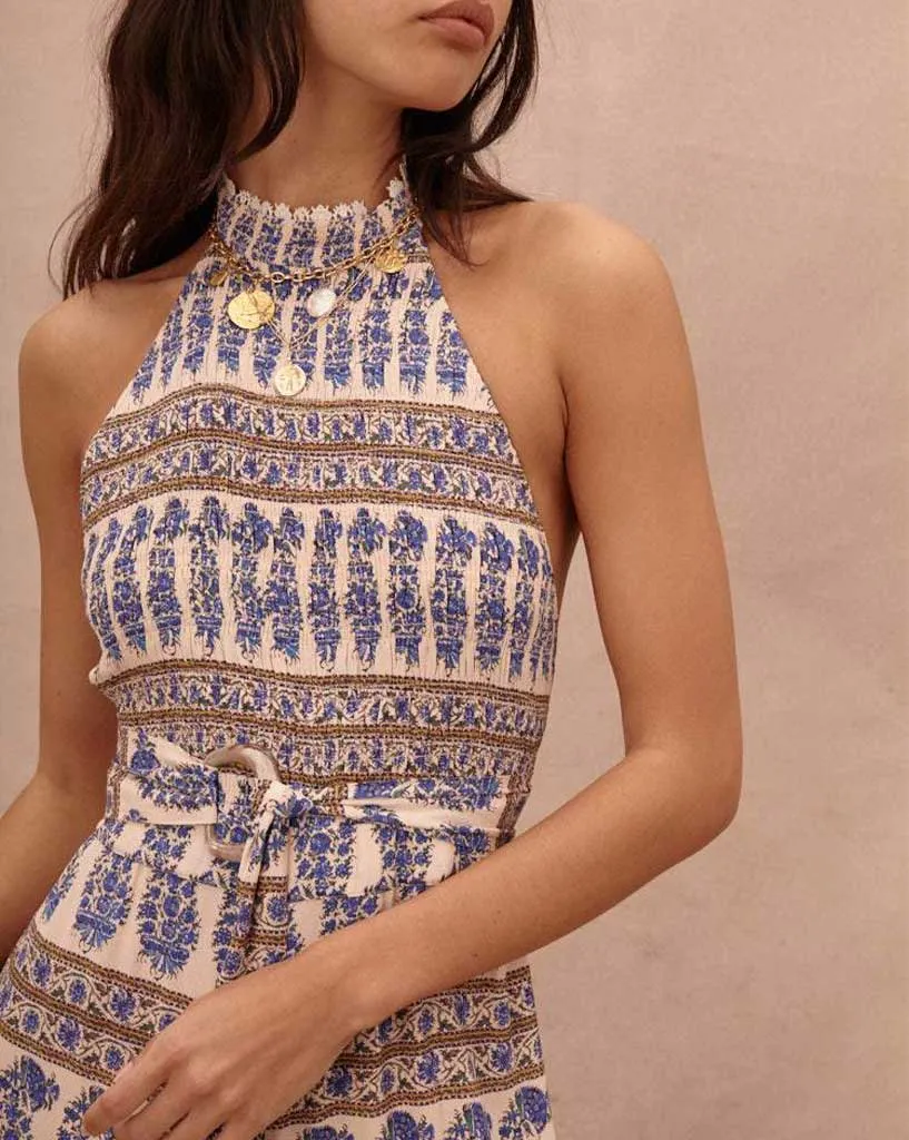 Lazuli Shirred Halter Jumpsuit