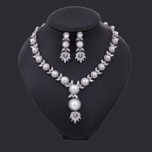 Luxy Moon Pearl Necklace Cubic Zirconia Wedding Jewelry Sets