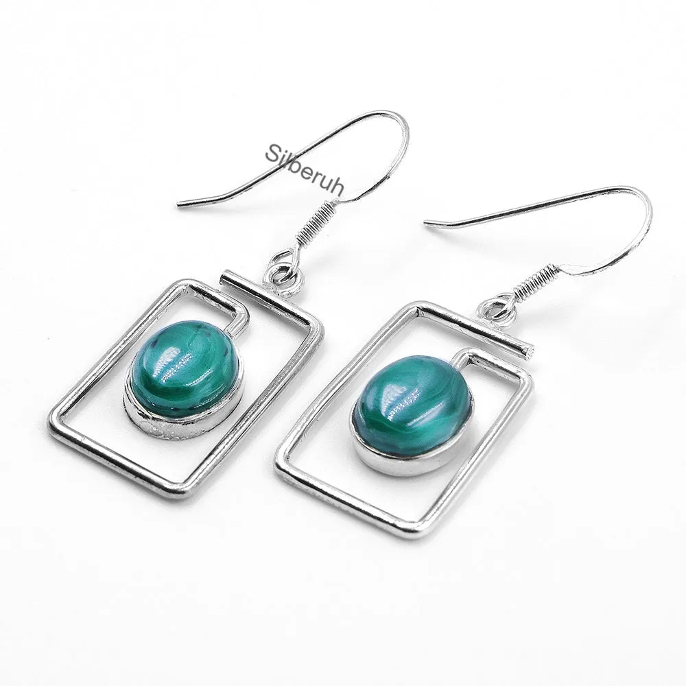 Malachite Oval Silver Earring