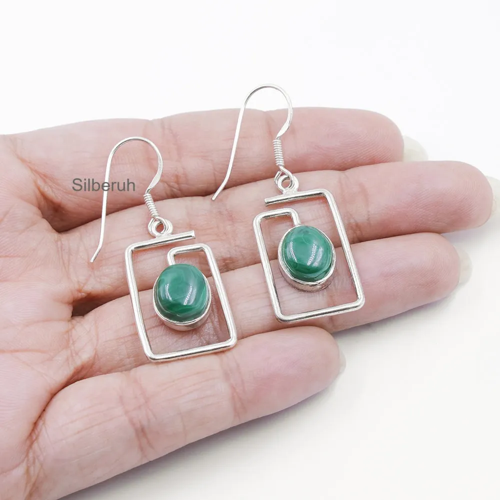 Malachite Oval Silver Earring