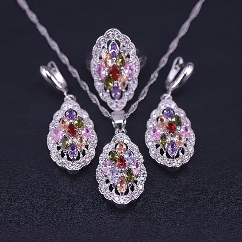 Many Colors Top Zircon Silver Color Jewelry Set