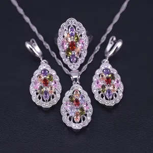 Many Colors Top Zircon Silver Color Jewelry Set