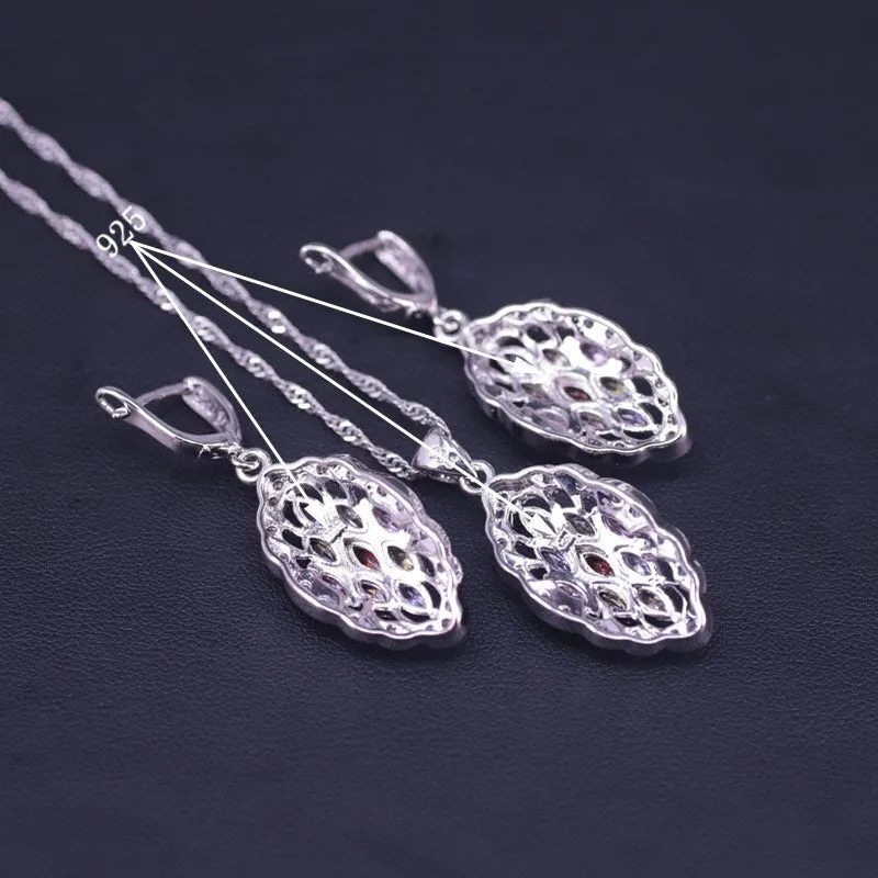 Many Colors Top Zircon Silver Color Jewelry Set