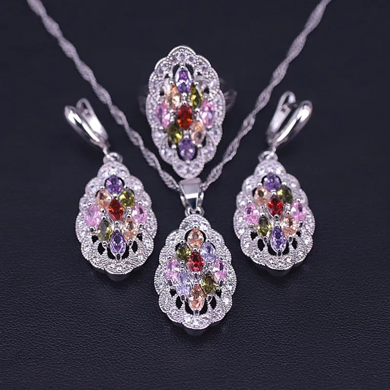 Many Colors Top Zircon Silver Color Jewelry Set