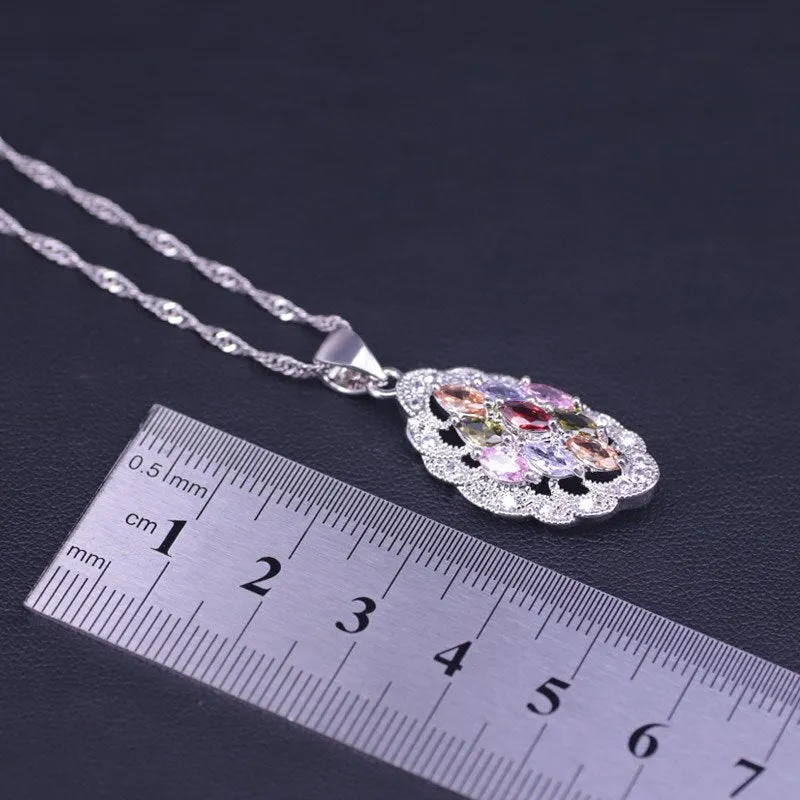 Many Colors Top Zircon Silver Color Jewelry Set