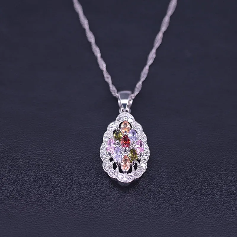 Many Colors Top Zircon Silver Color Jewelry Set