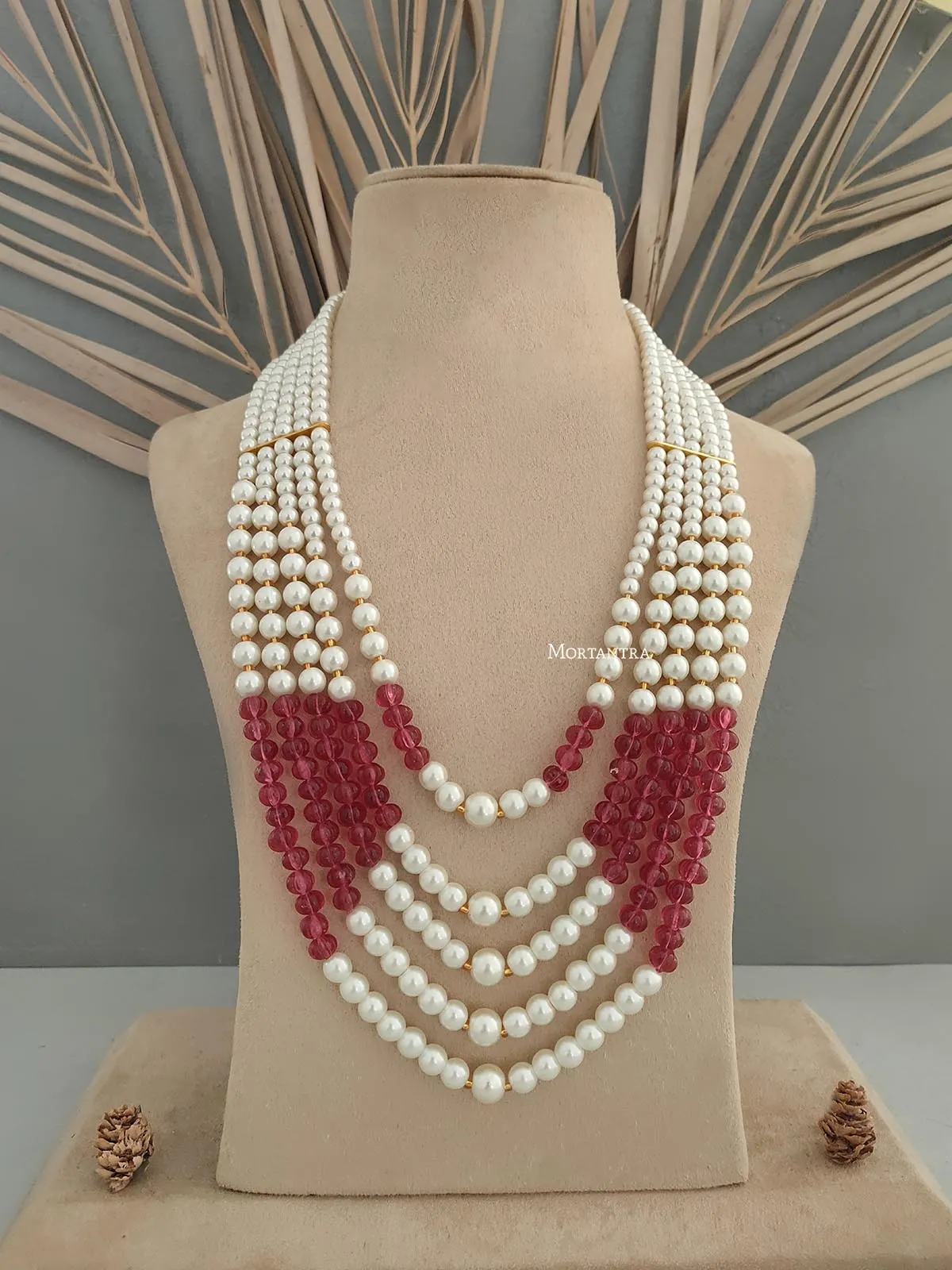 Maroon Color Gold Plated Necklace/Mala - MN401