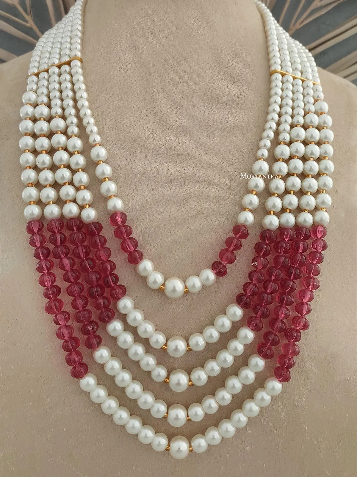 Maroon Color Gold Plated Necklace/Mala - MN401