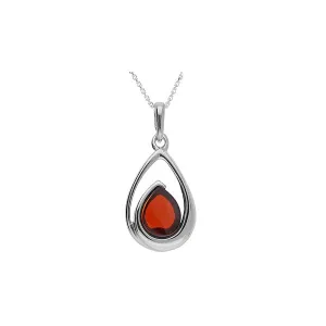 MILENA Necklace Silver and Cherry Amber Raindrop