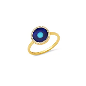 Mini Lapis Inlay Evil Eye Ring with Diamonds