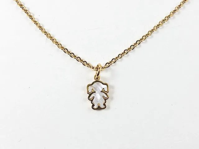 Modern Mother Of Pearl Girl Figure Design Gold Tone Necklace Earring Steel Set
