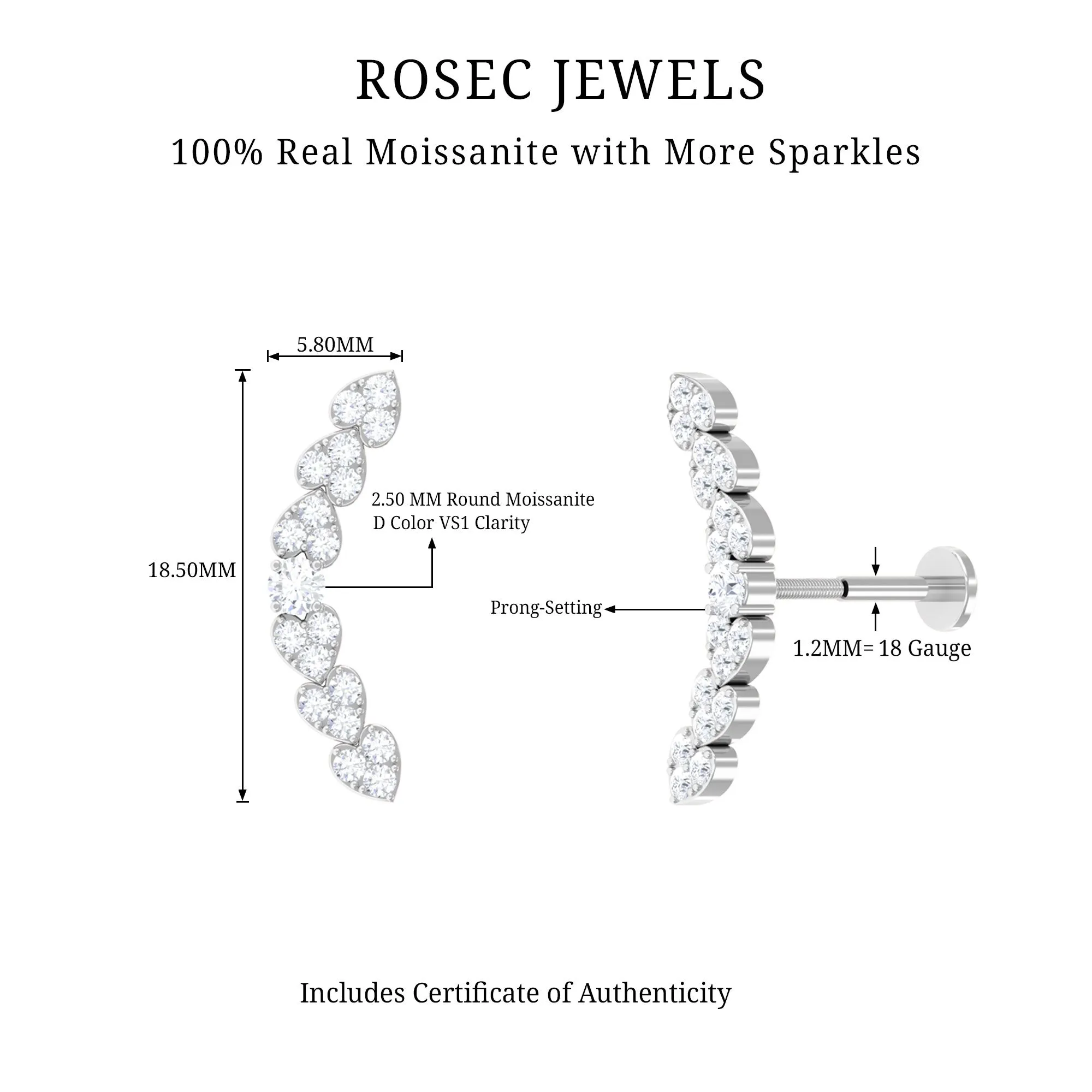 Moissanite Heart Earring for Cartilage Piercing