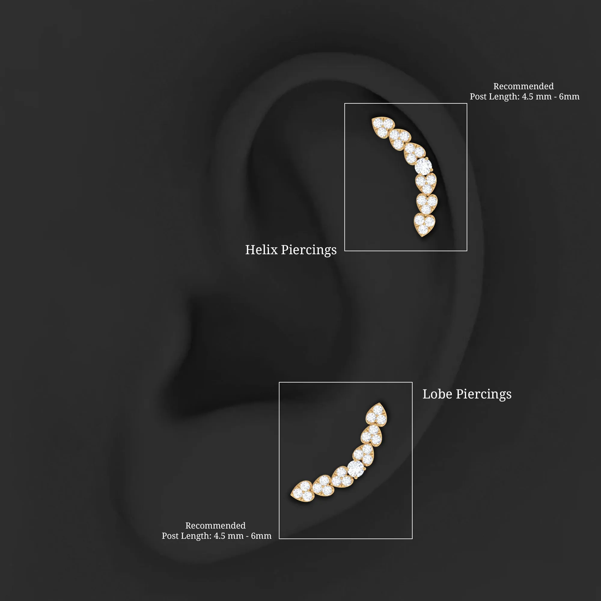 Moissanite Heart Earring for Cartilage Piercing