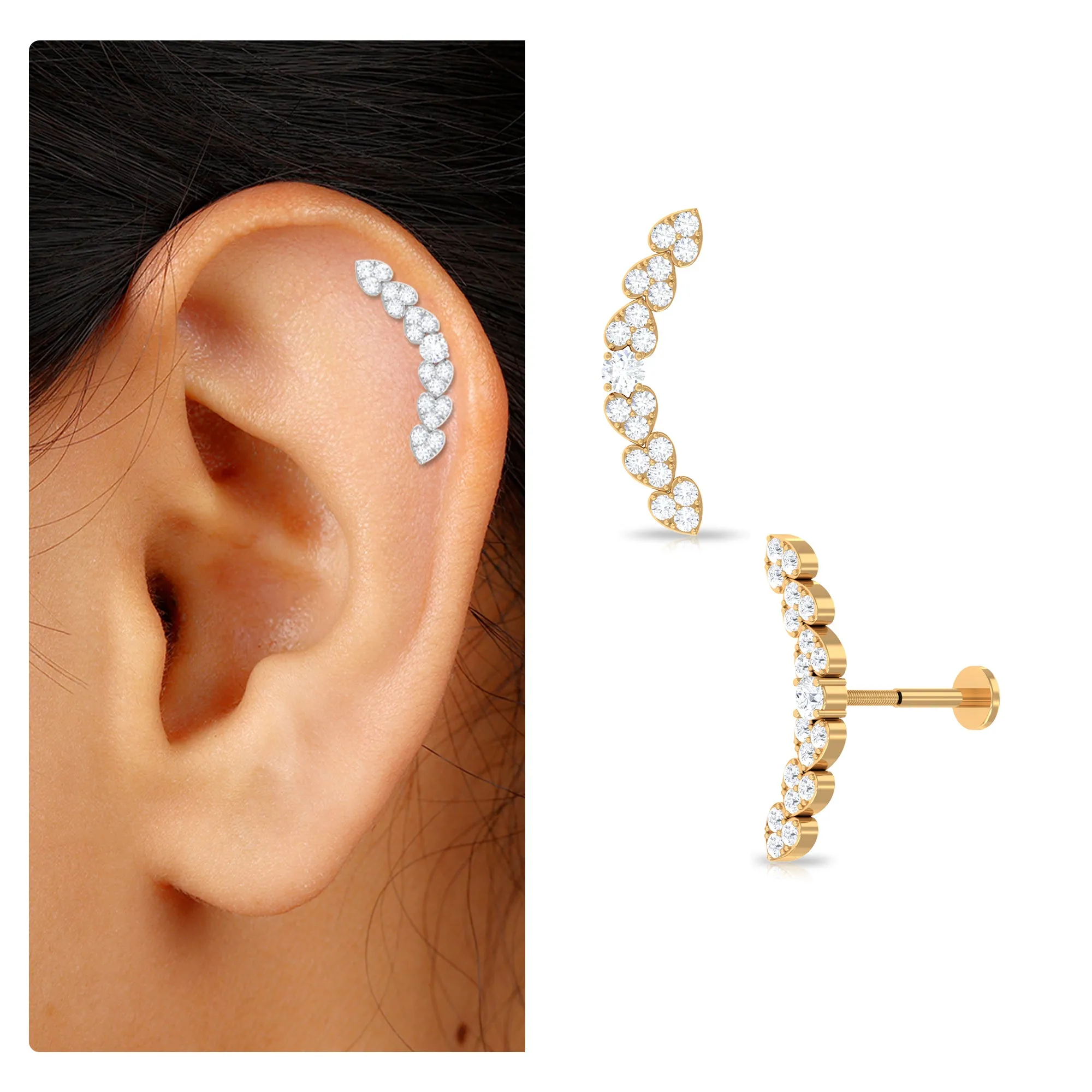 Moissanite Heart Earring for Cartilage Piercing