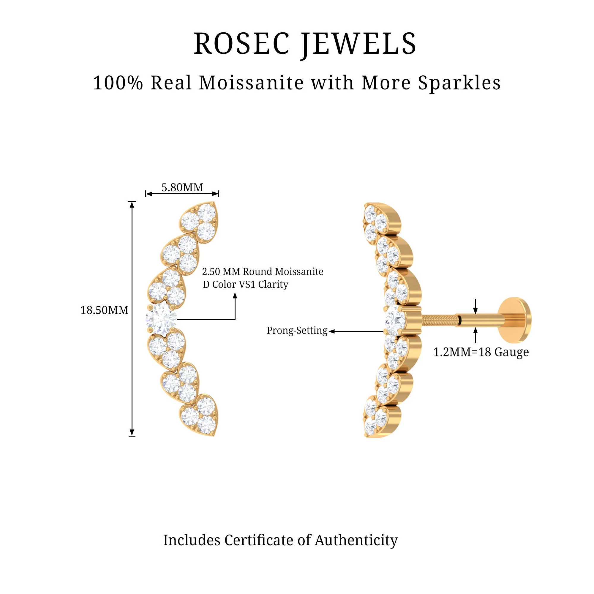 Moissanite Heart Earring for Cartilage Piercing