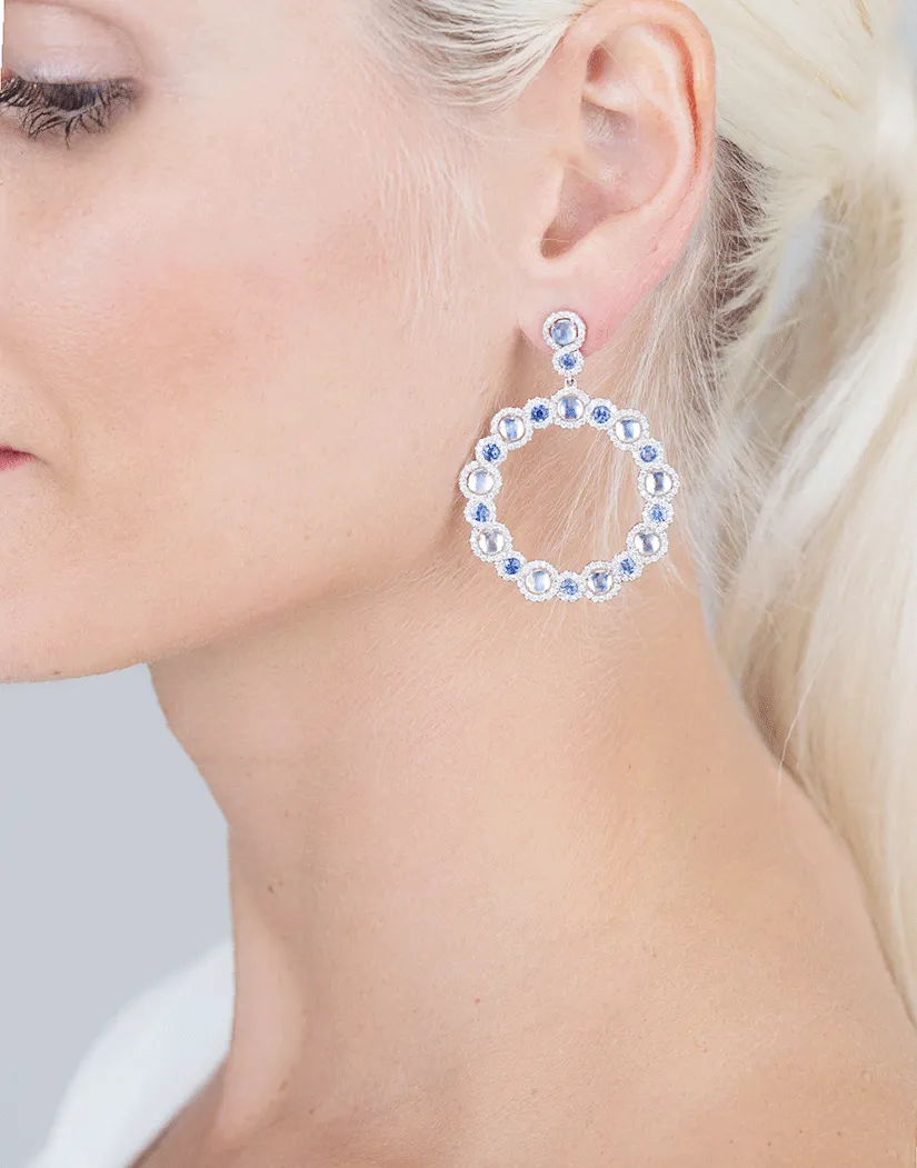 Moonstone And Blue Sapphire Earrings