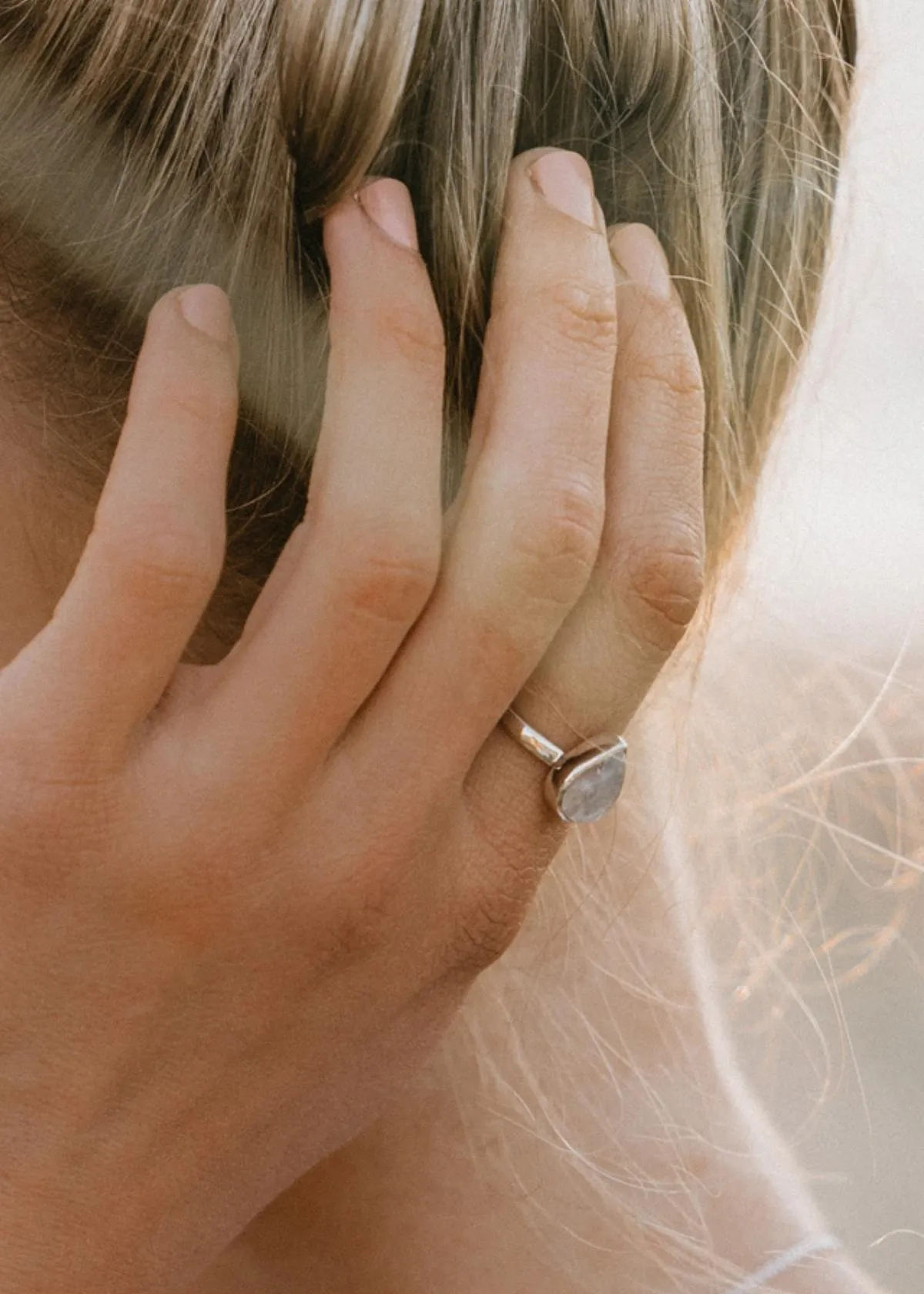 Moonstone Droplet Silver Ring