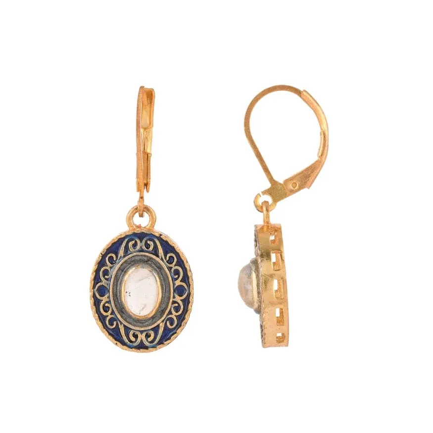 Moonstone Gold Plated Brass Enamel Earrings