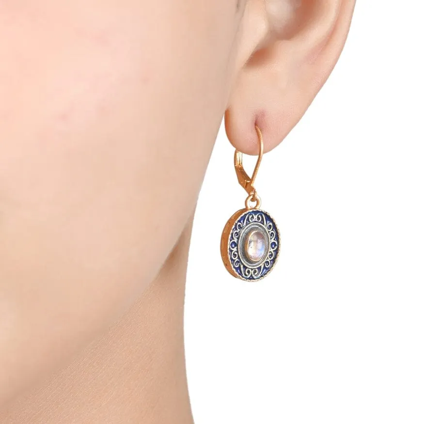 Moonstone Gold Plated Brass Enamel Earrings