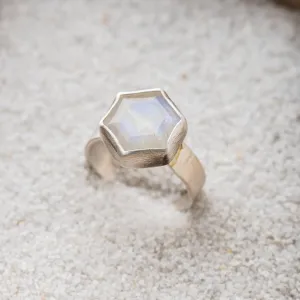 Moonstone Hex Ring on Hammered Band