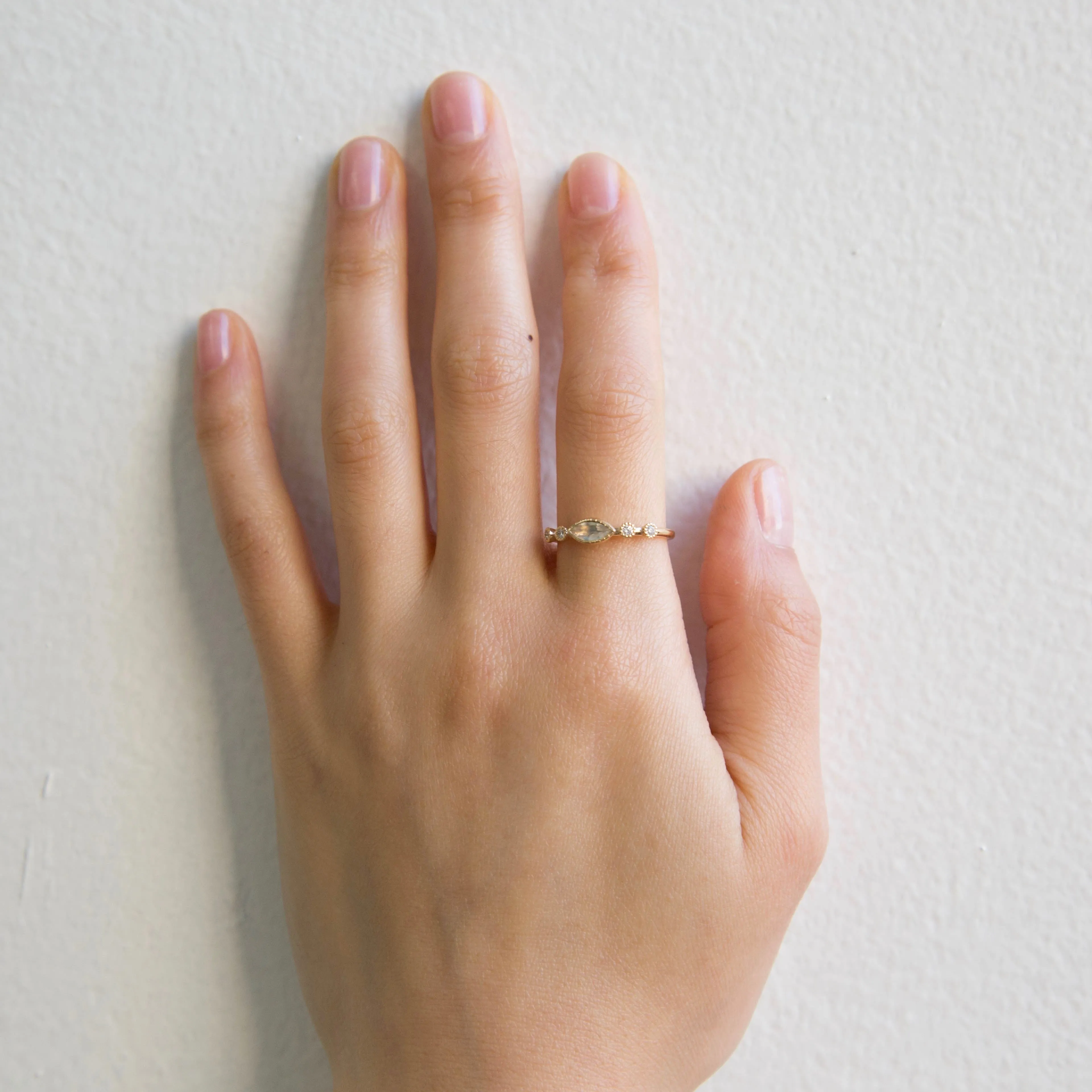 Moonstone Marquise Diamond Dew Ring (ready to ship option)*