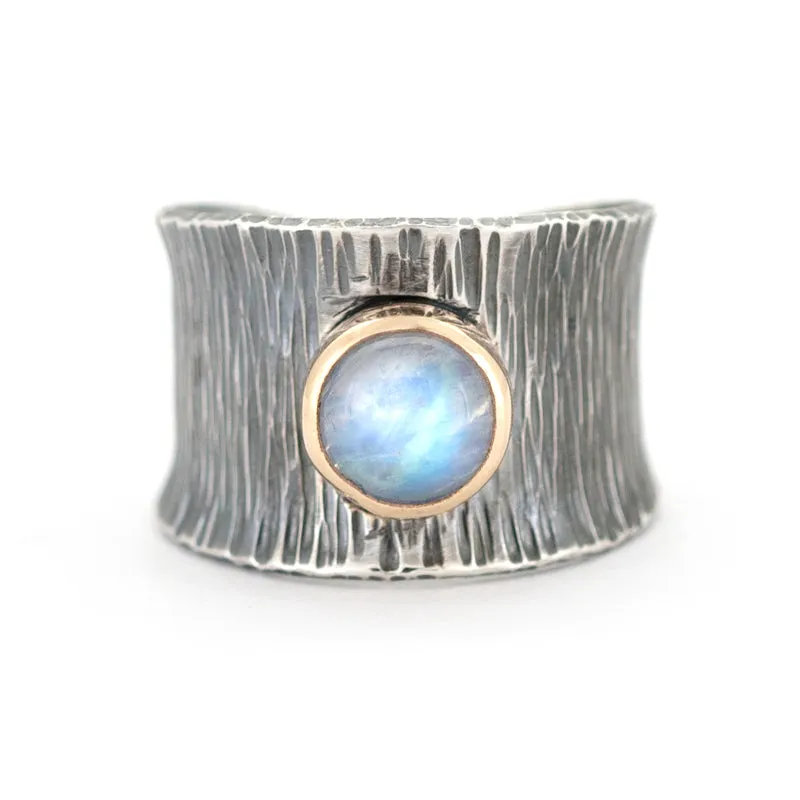 Moonstone Mixed Silver and 14k Gold Ring - RIPPLE