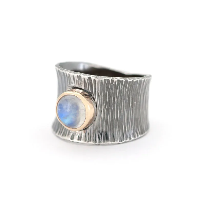 Moonstone Mixed Silver and 14k Gold Ring - RIPPLE